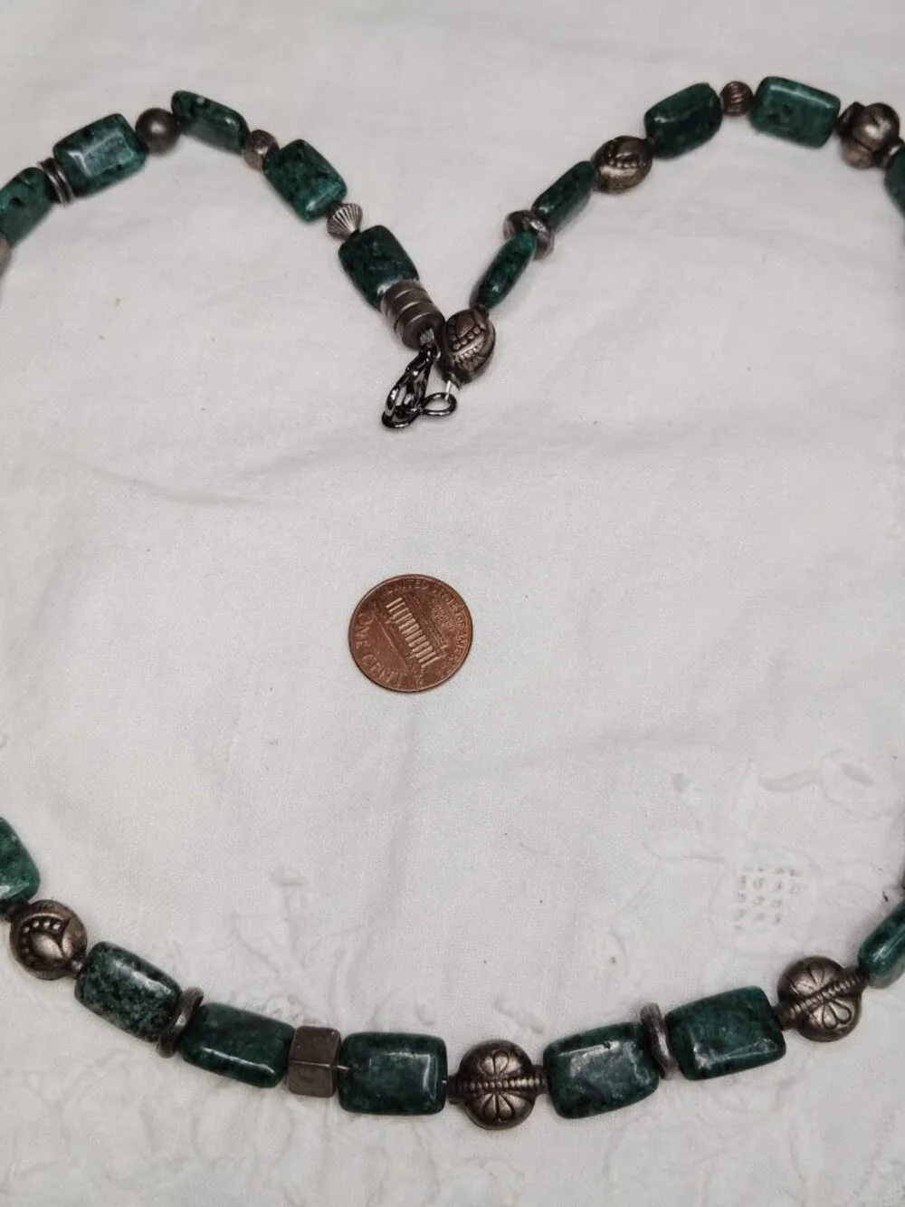 Verdite & Silver‑Tone Bead Necklace – 24